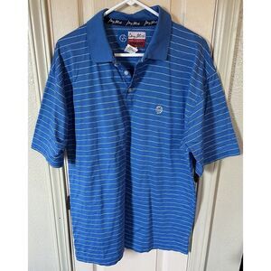 George Strait Wrangler Mens Lg Blue Striped Short Sleeve Polo Shirt